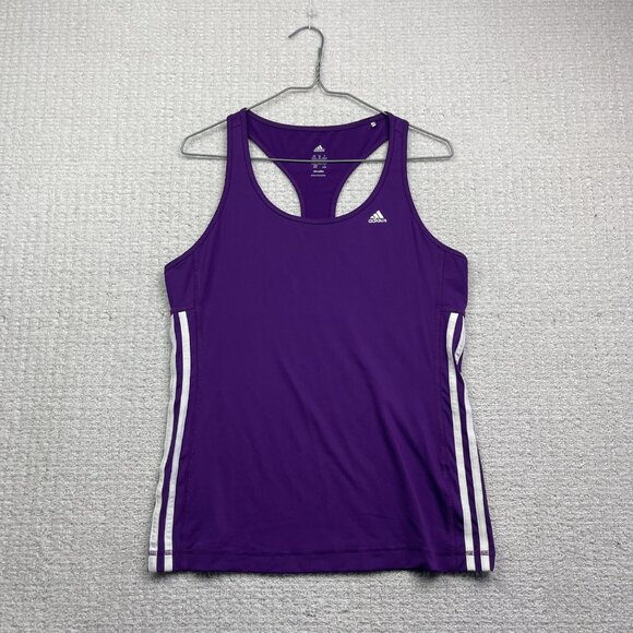 Adidas Tank Top Womens M Purple Striped Climalite Racer Back Running Logo - Picture 1 of 10